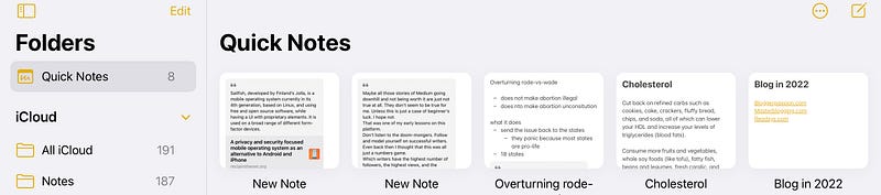 Quick Notes folder in Apple Notes