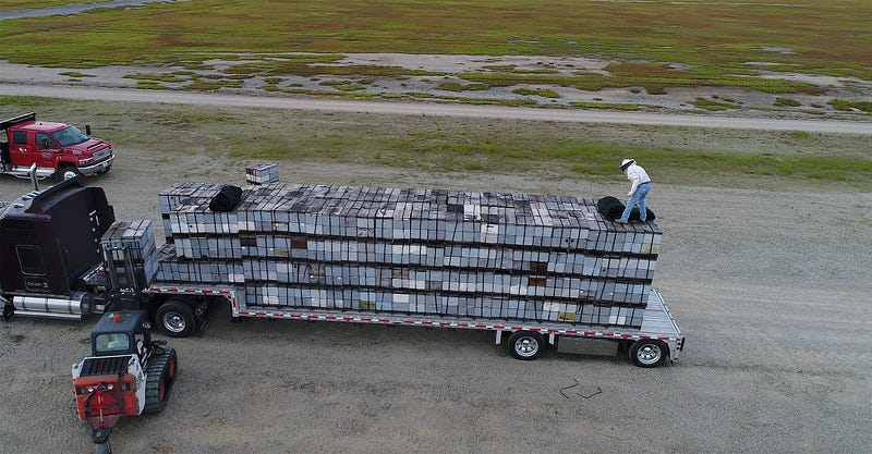 Beehives prepared for transport