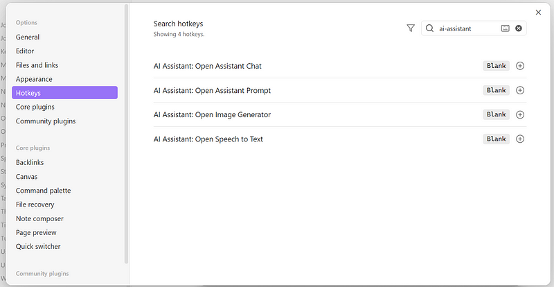 Configuration of Hotkeys for AI Assistant