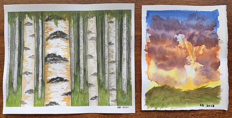 Recent watercolor explorations reflecting artistic joy