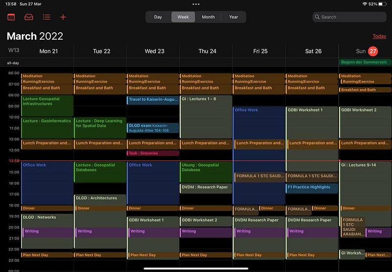 Different calendar setups for various tasks