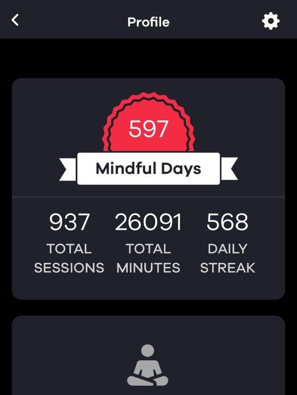 Screenshot of meditation app tracking progress