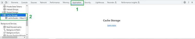 Viewing Cache Storage in Developer Console