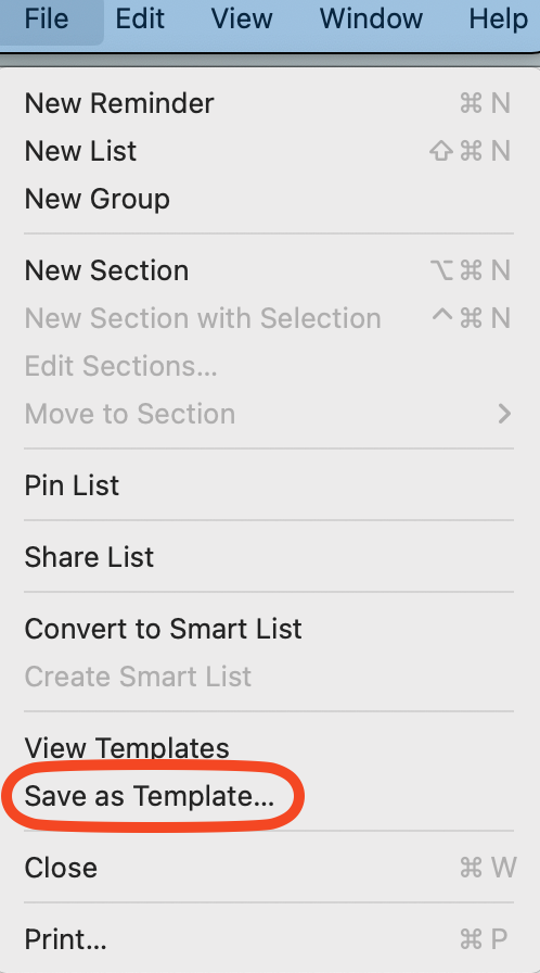 Saving a Template in Apple Reminders