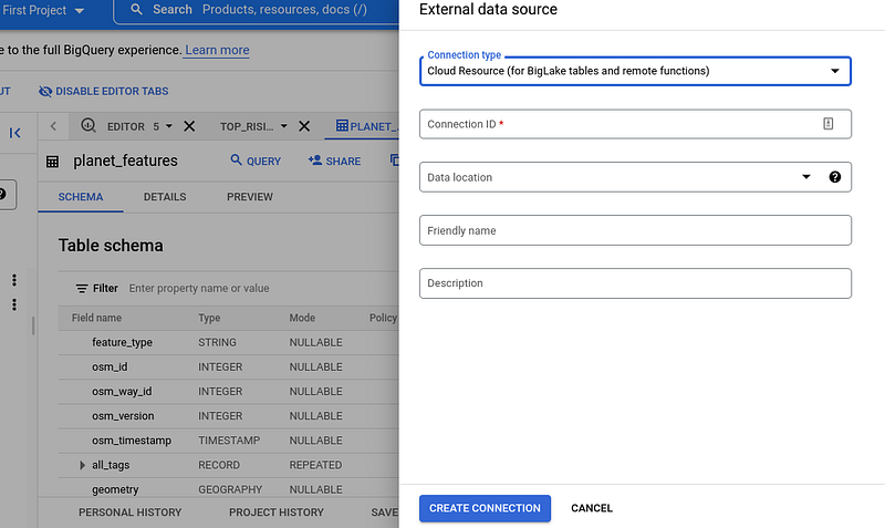 Creating an External Data Source in BigQuery