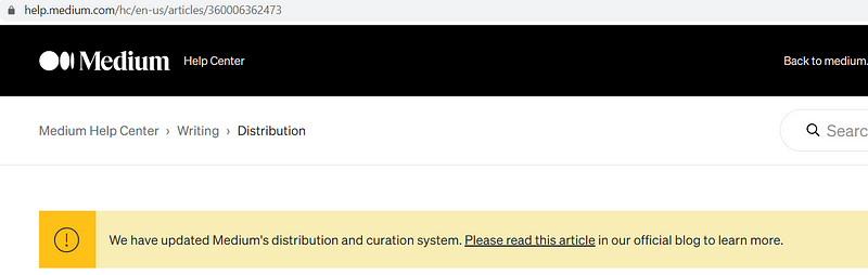 Medium's Help Center notification