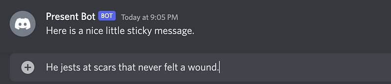 Example of a message in a Discord channel