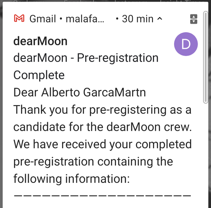 Confirmation Email for Pre-Registration