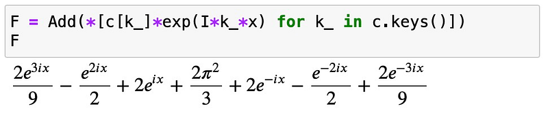 Fourier series approximation of the function