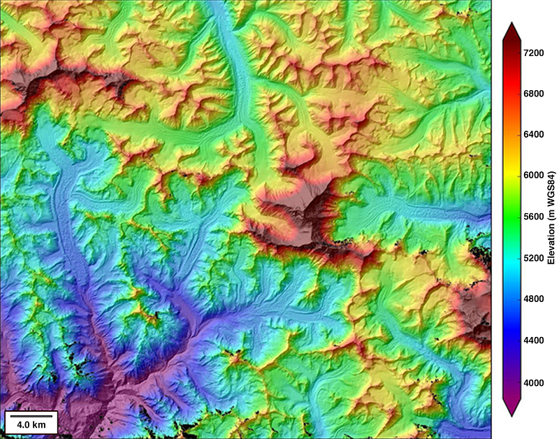 Elevation model showing variations in terrain