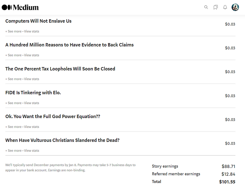 Snapshot of my Medium earnings progress