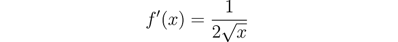 Standard form of the derivative for the square root function.