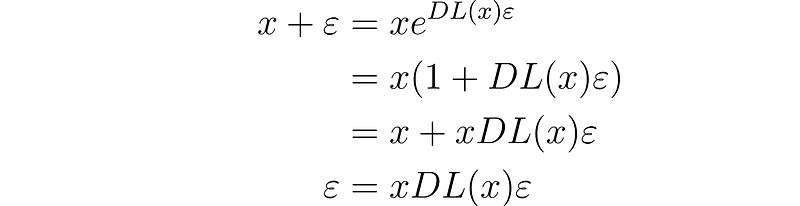 Exponential relationship derived from the natural logarithm.