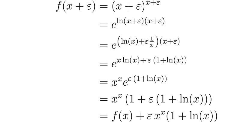 Expression for the derivative of the function x^x.