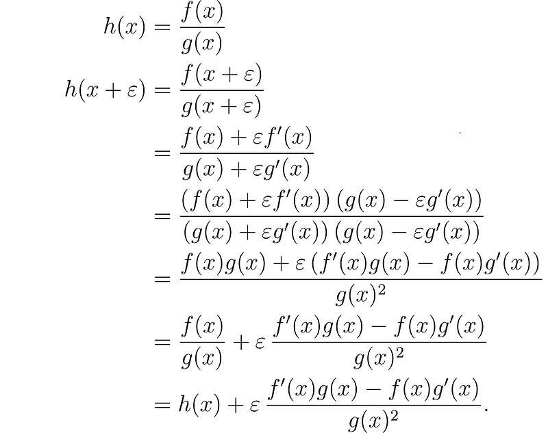 Quotient rule derived using dual numbers.