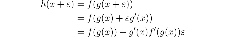 Chain rule demonstrated with dual numbers.